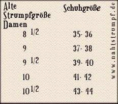 Tabelle alte Strumpfgrössen